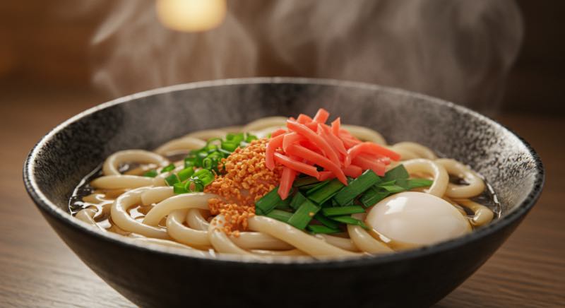 Freshly made udon noodles