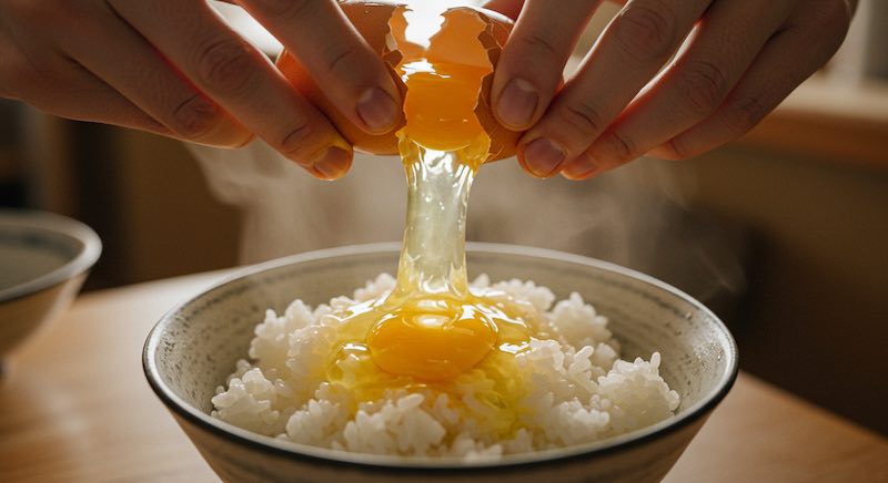 "TKG" - raw egg on rice