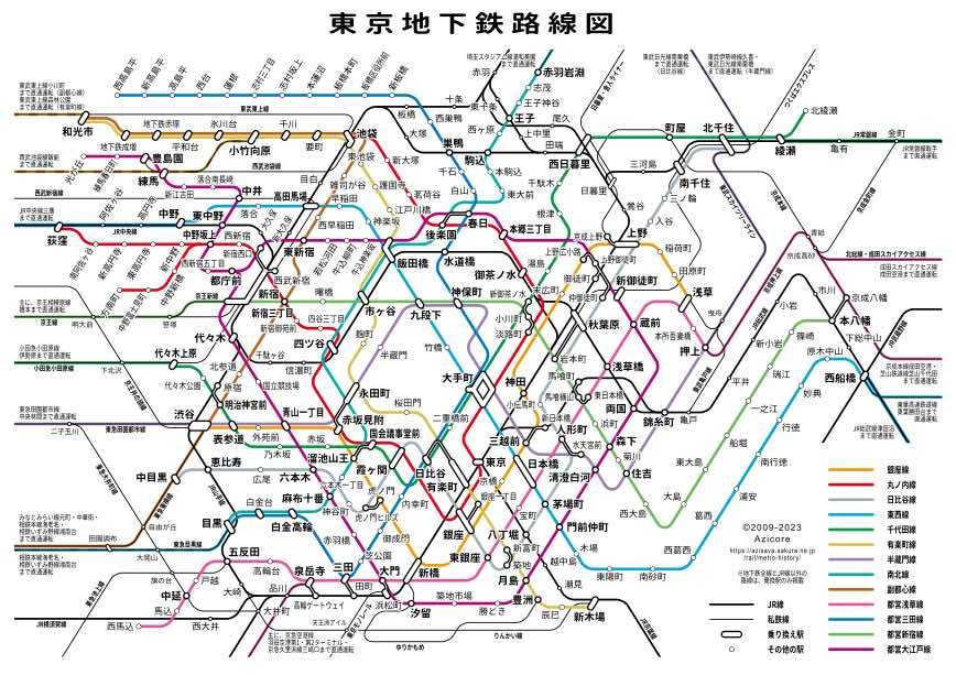 Japanese trains (Tokyo Metro) stretched like a net