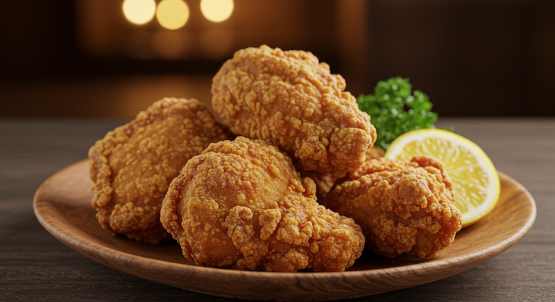 Japanese-style fried chicken that is crispy on the outside and juicy on the inside