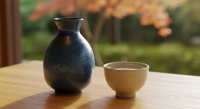 Sake poured into a sake cup