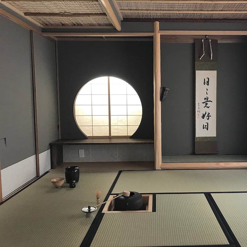 A Japanese teahouse with a wabi-sabi feel