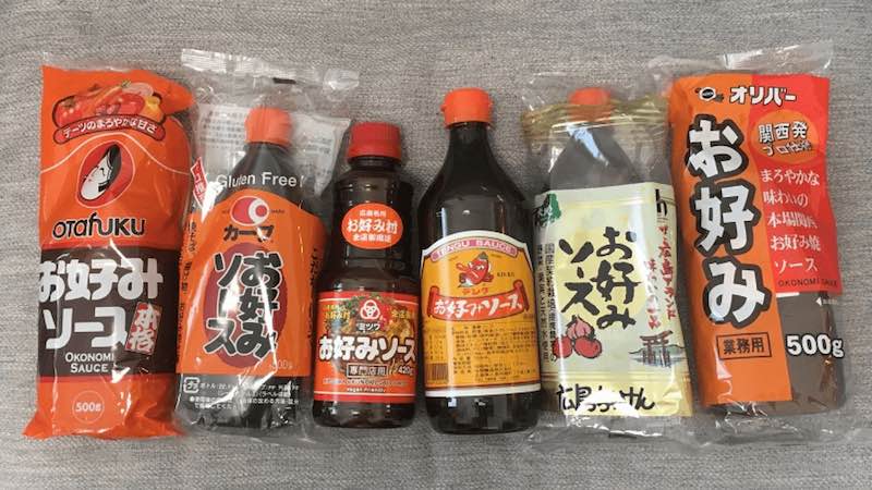 Various types of okonomiyaki sauce