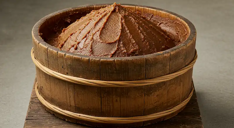 Japanese miso in a barrel