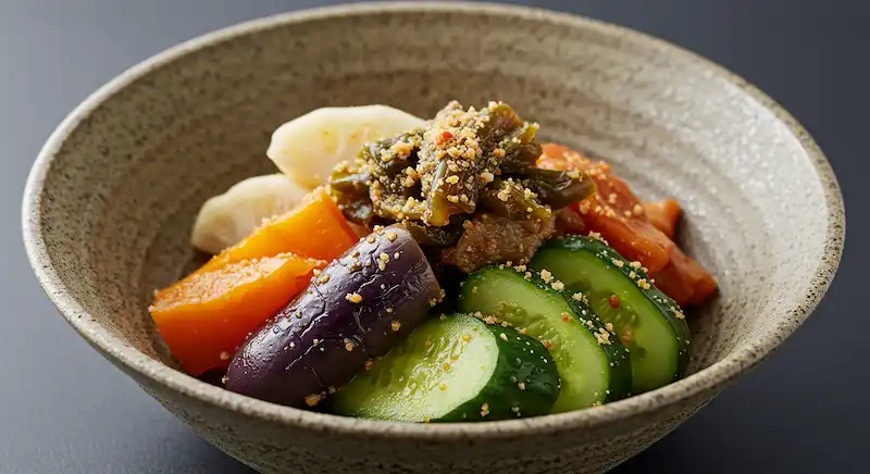 Japanese pickles pickled in rice bran