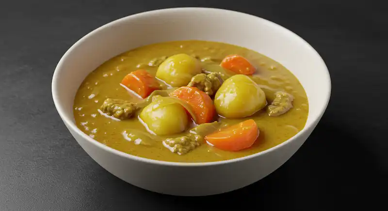 Soup curry with potatoes, carrots, and chicken