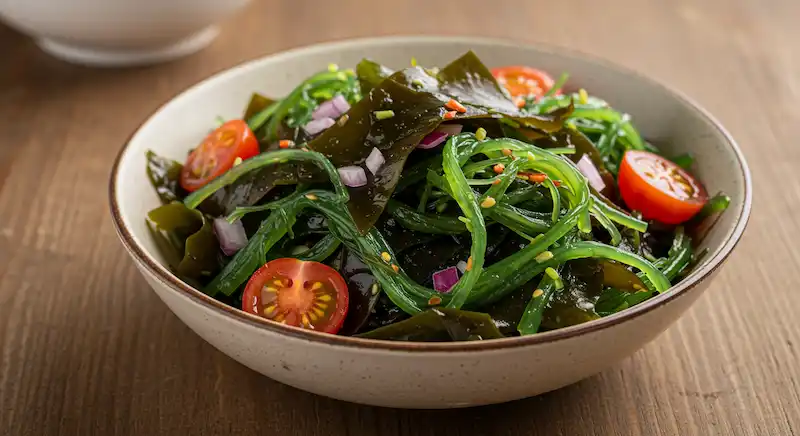 Seaweed salad is a common dish eaten in Japanese homes