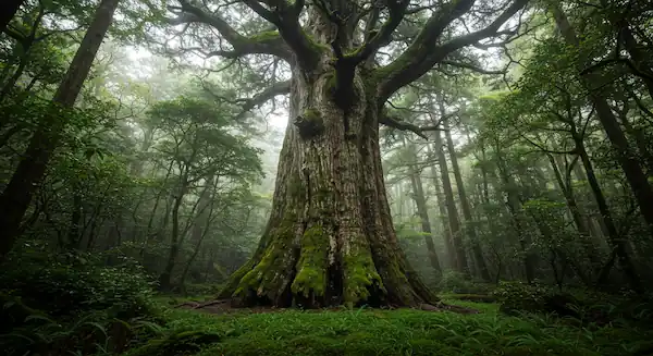 Jomon Cedar stands in the dense virgin forest of Yakushima